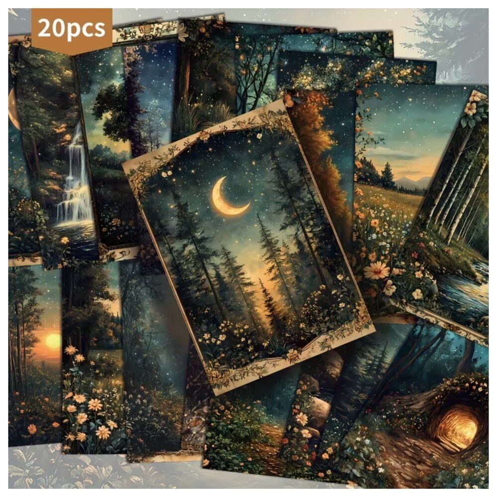 NWT 20pc Vintage Aesthetic Magical Forest Postcard Set 4x6 Junk Journal Art